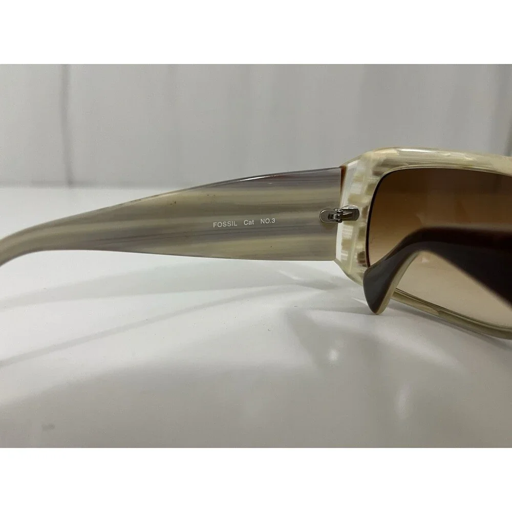 FOSSIL Cat No 3 Penny Geometric Wrap Authentic Sunglasses Tortoise Cream VTG